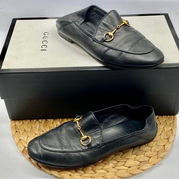 GUCCI BLACK LEATHER GOLD HORSEBIT LOAFER MOCCASIN FLATS SHOES LADIES SIZE 8 - Picture 11 of 11